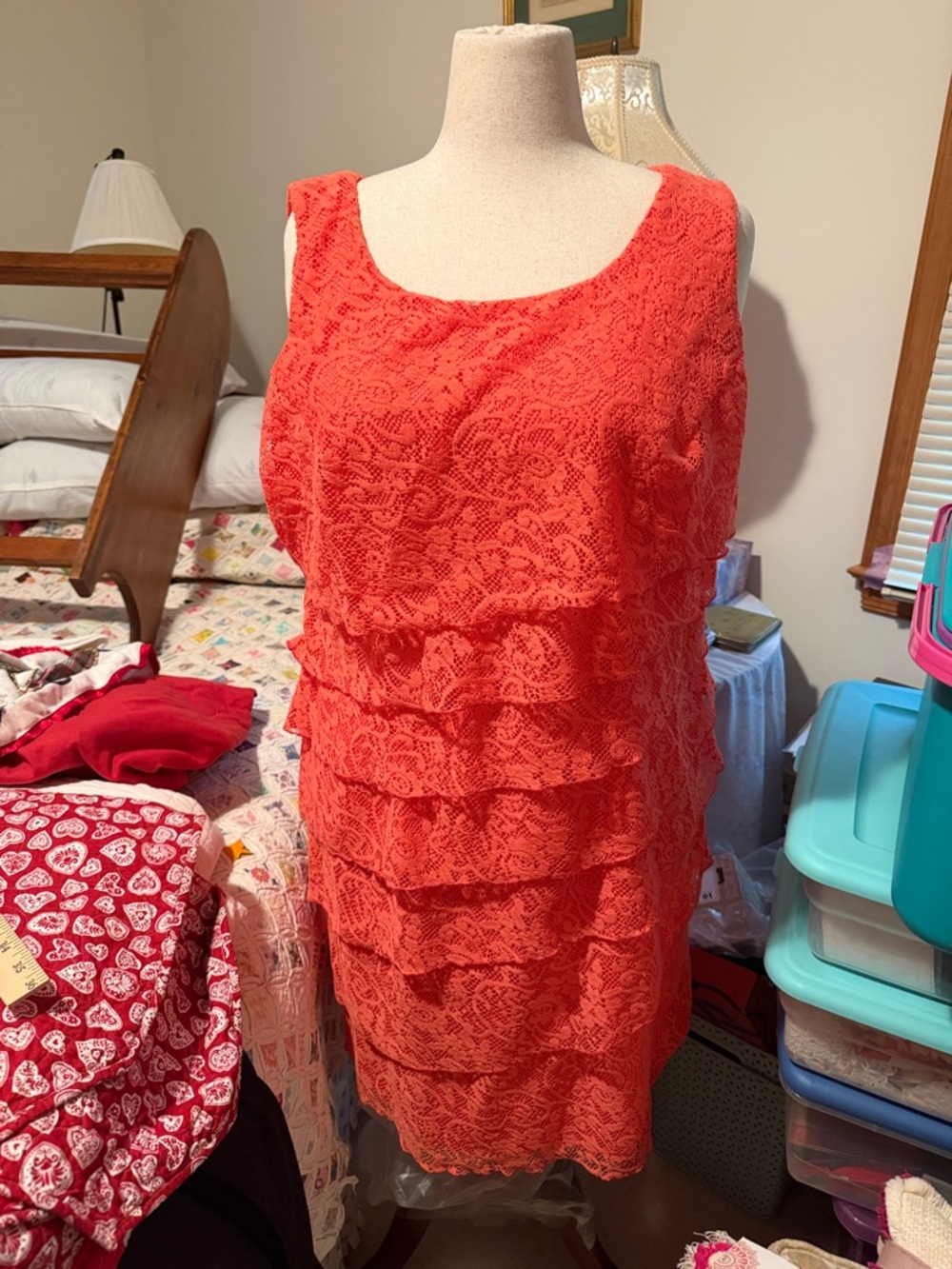 Women's Coral Lace Tiered Sheath Dress